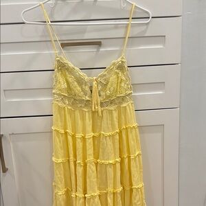 Yellow Lace Trim Mini Dress